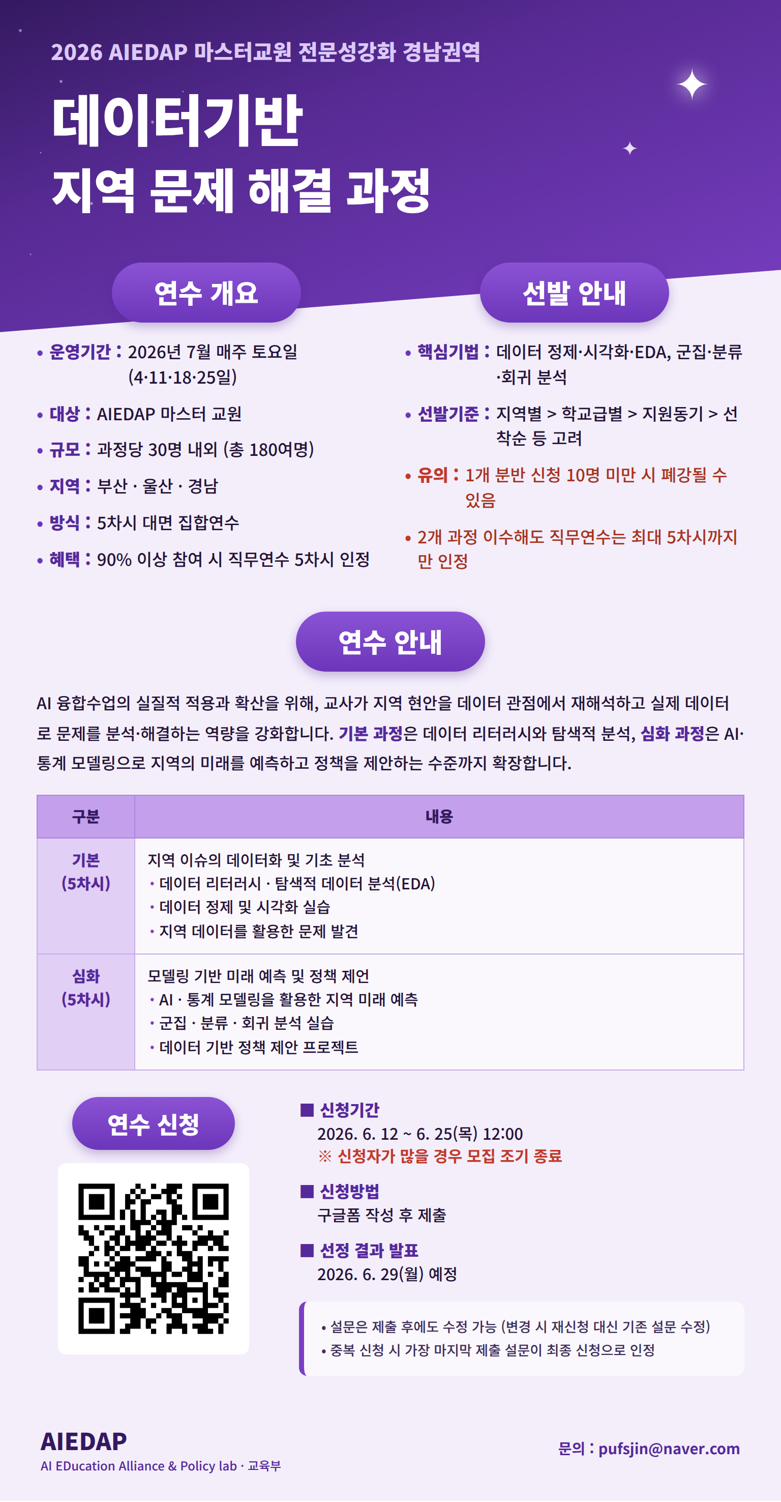 2026 AIEDAP 마스터교원 전문성강화 지역기반 AI융합 연수 참여자 모집